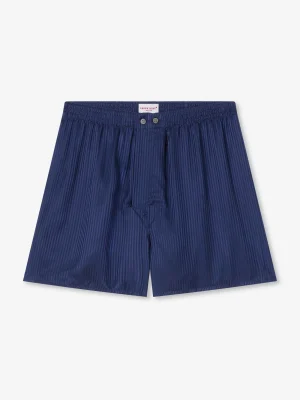 Derek Rose Silk Boxer Shorts|View All>Classic Fit Boxers Navy Blue