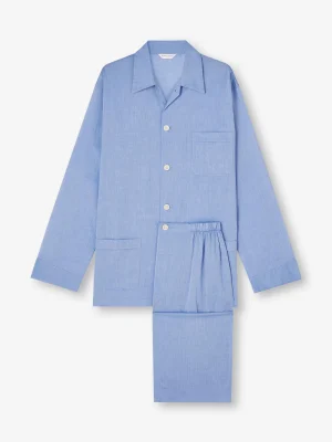 Derek Rose Long Pyjamas|View All>Classic Fit Pyjamas Mid Blue