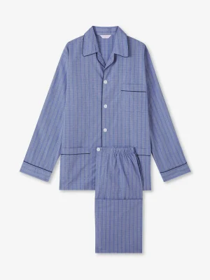Derek Rose Long Pyjamas|View All>Classic Fit Pyjamas Mid Blue