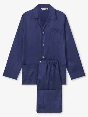 Derek Rose Lightweight Pyjamas|View All>Classic Fit Pyjamas Navy Blue
