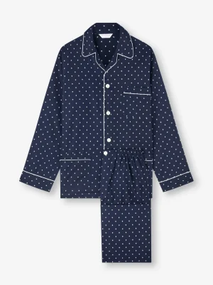 Derek Rose Lightweight Pyjamas|View All>Classic Fit Pyjamas Navy Blue