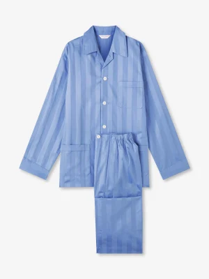 Derek Rose Mid Weather Pyjamas|View All>Classic Fit Pyjamas Mid Blue