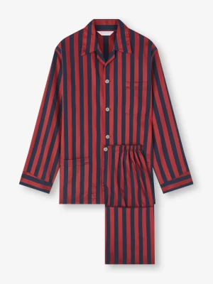 Derek Rose Mid Weather Pyjamas|View All>Classic Fit Pyjamas Navy Blue & Red