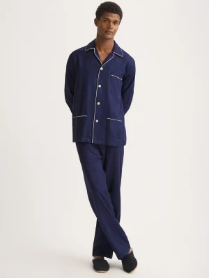 Derek Rose Long Pyjamas|View All>Classic Fit Pyjamas Navy Blue