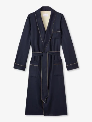 Derek Rose Dressing Gowns|View All>Dressing Gown Navy Blue