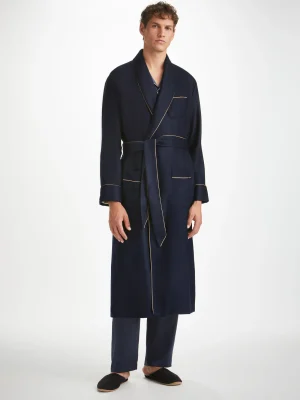 Derek Rose Dressing Gowns|View All>Dressing Gown Navy Blue