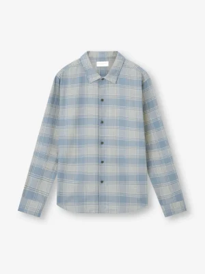 Derek Rose T-Shirt & Tops|View All>Flannel Overshirt Storm Blue & Ecru