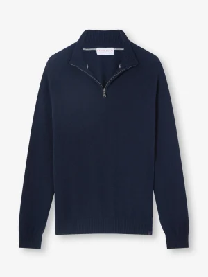 Derek Rose Sweaters|View All>Half-Zip Sweater Navy Blue