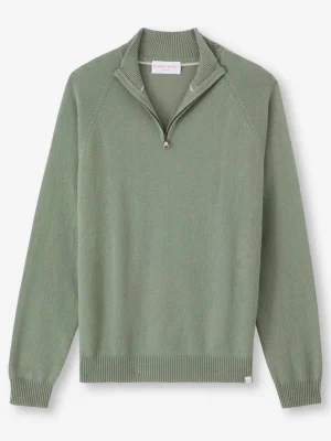 Derek Rose Sweaters|View All>Half-Zip Sweater Sage Green
