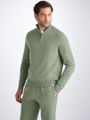 Derek Rose Sweaters|View All>Half-Zip Sweater Sage Green