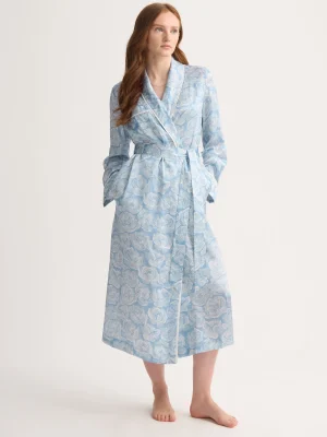 Derek Rose Gowns & Robes|View All>Long Silk Dressing Gown Light Blue & White