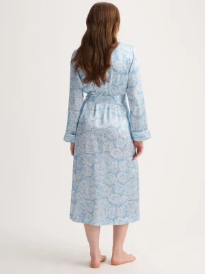 Derek Rose Gowns & Robes|View All>Long Silk Dressing Gown Light Blue & White