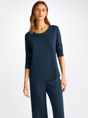 Derek Rose Crew Neck T-Shirts|View All>Long Sleeve T-Shirt Navy Blue