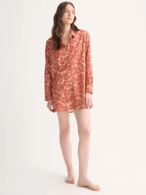 Derek Rose Lightweight Pyjamas|View All>Nightshirt Red & Peach