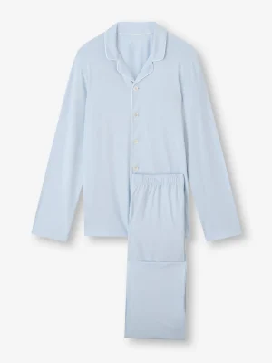 Derek Rose Long Pyjamas|View All>Pyjamas Light Blue