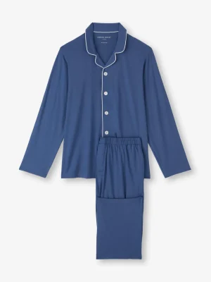 Derek Rose Mid Weather Pyjamas|View All>Pyjamas Sapphire