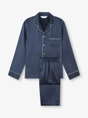 Derek Rose Mid Weather Pyjamas|View All>Pyjamas Navy Blue