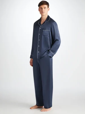 Derek Rose Mid Weather Pyjamas|View All>Pyjamas Navy Blue