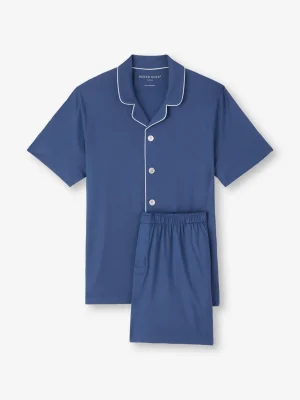 Derek Rose Mid Weather Pyjamas|View All>Short Pyjamas Sapphire