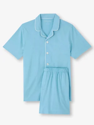 Derek Rose Mid Weather Pyjamas|View All>Short Pyjamas Ocean Blue