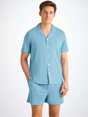 Derek Rose Mid Weather Pyjamas|View All>Short Pyjamas Ocean Blue