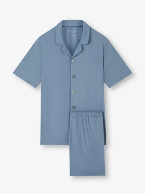 Derek Rose Mid Weather Pyjamas|View All>Short Pyjamas Storm Blue