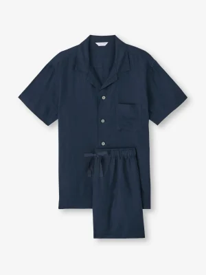 Derek Rose Lightweight Pyjamas|View All>Short Pyjamas Navy Blue
