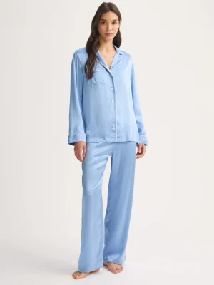 Derek Rose Plain Pyjamas|View All>Silk Pyjamas Cloud Blue