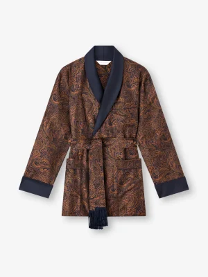 Derek Rose Gowns & Robes|View All>Smoking Jacket Navy Blue & Antique Gold