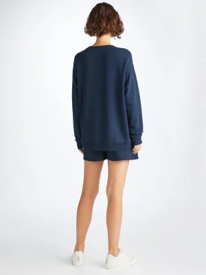 Derek Rose Sets|View All>Sweatshirt And Sweat Shorts Set Navy