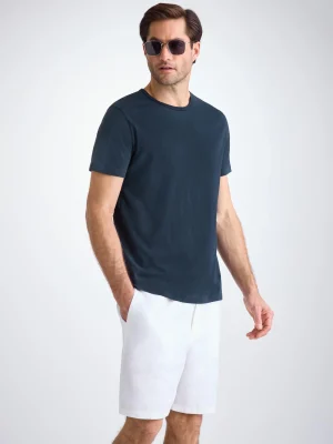 Derek Rose Cotton T-Shirts|View All>T-Shirt Navy Blue