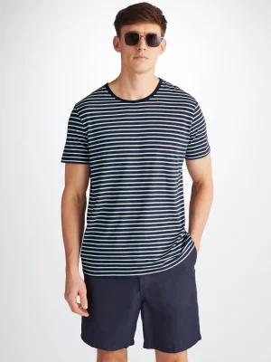 Derek Rose Cotton T-Shirts|View All>T-Shirt Navy Blue