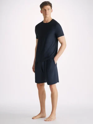 Derek Rose Sets|View All>T-Shirt And Lounge Shorts Set Navy