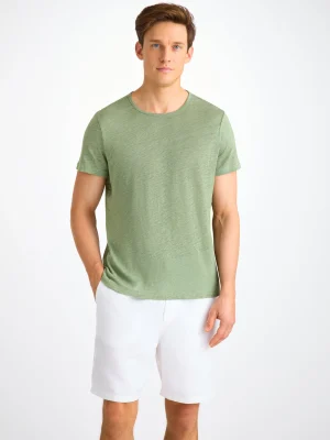 Derek Rose Linen T-Shirts|View All>T-Shirt Sage Green