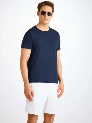 Derek Rose Linen T-Shirts|View All>T-Shirt Navy Blue