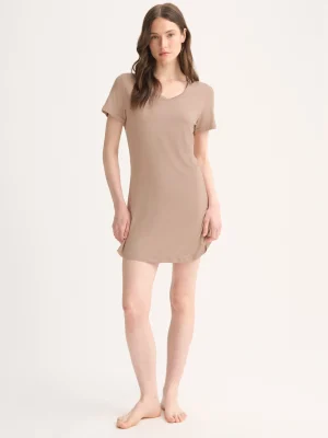 Derek Rose Mid Weight Pyjamas|View All>V-Neck Sleep T-Shirt Almond Blush