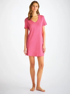 Derek Rose Mid Weight Pyjamas|View All>V-Neck Sleep T-Shirt Flamingo Pink