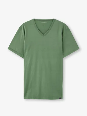 Derek Rose Cotton T-Shirts|View All>V-Neck T-Shirt Soft Green