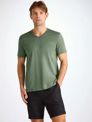 Derek Rose Cotton T-Shirts|View All>V-Neck T-Shirt Soft Green