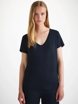 Derek Rose Sets|View All>V-Neck T-Shirt And Lounge Trousers Set Navy
