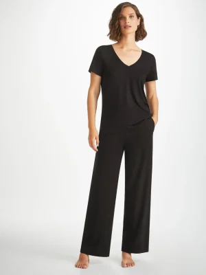Derek Rose Sets|View All>V-Neck T-Shirt And Lounge Trousers Set Black