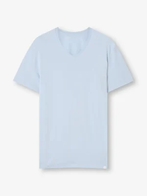 Derek Rose Micro Modal T-Shirts|View All>V-Neck T-Shirt Light Blue