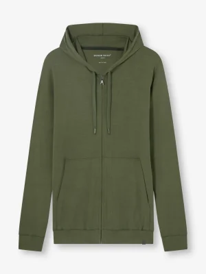 Derek Rose Lounge Tops|View All>Zip Up Hoodie Evergreen