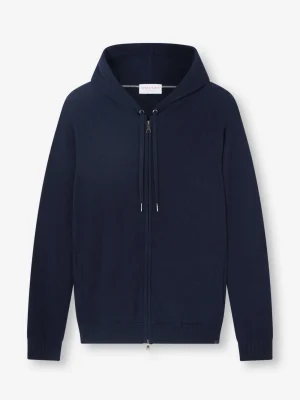 Derek Rose Hoodies|View All>Zip Up Hoodie Navy Blue